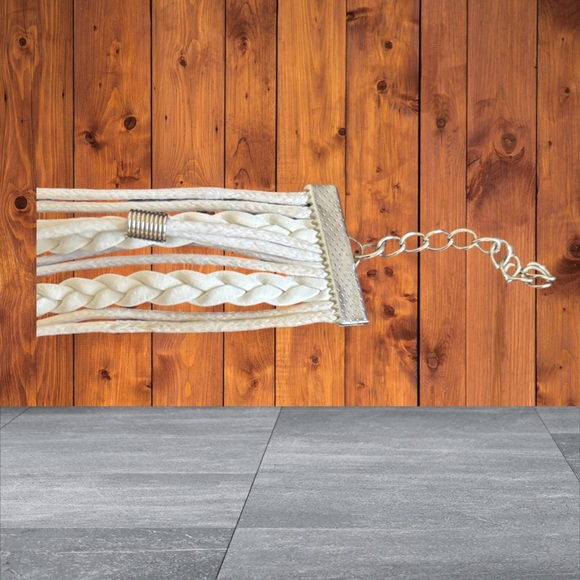 Women's 6-in-1White/Silver-Tone Braided/Strand 7.25"-8.75" Wristband with Charms - Picture 3 of 15